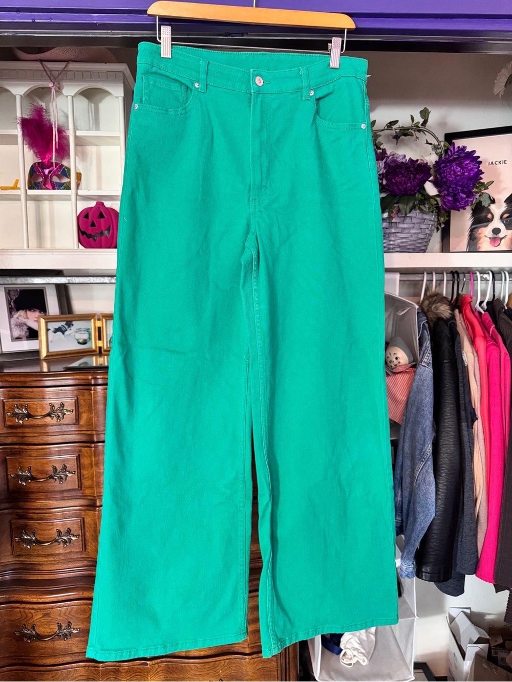 H&M Wide-Leg Pants in Green